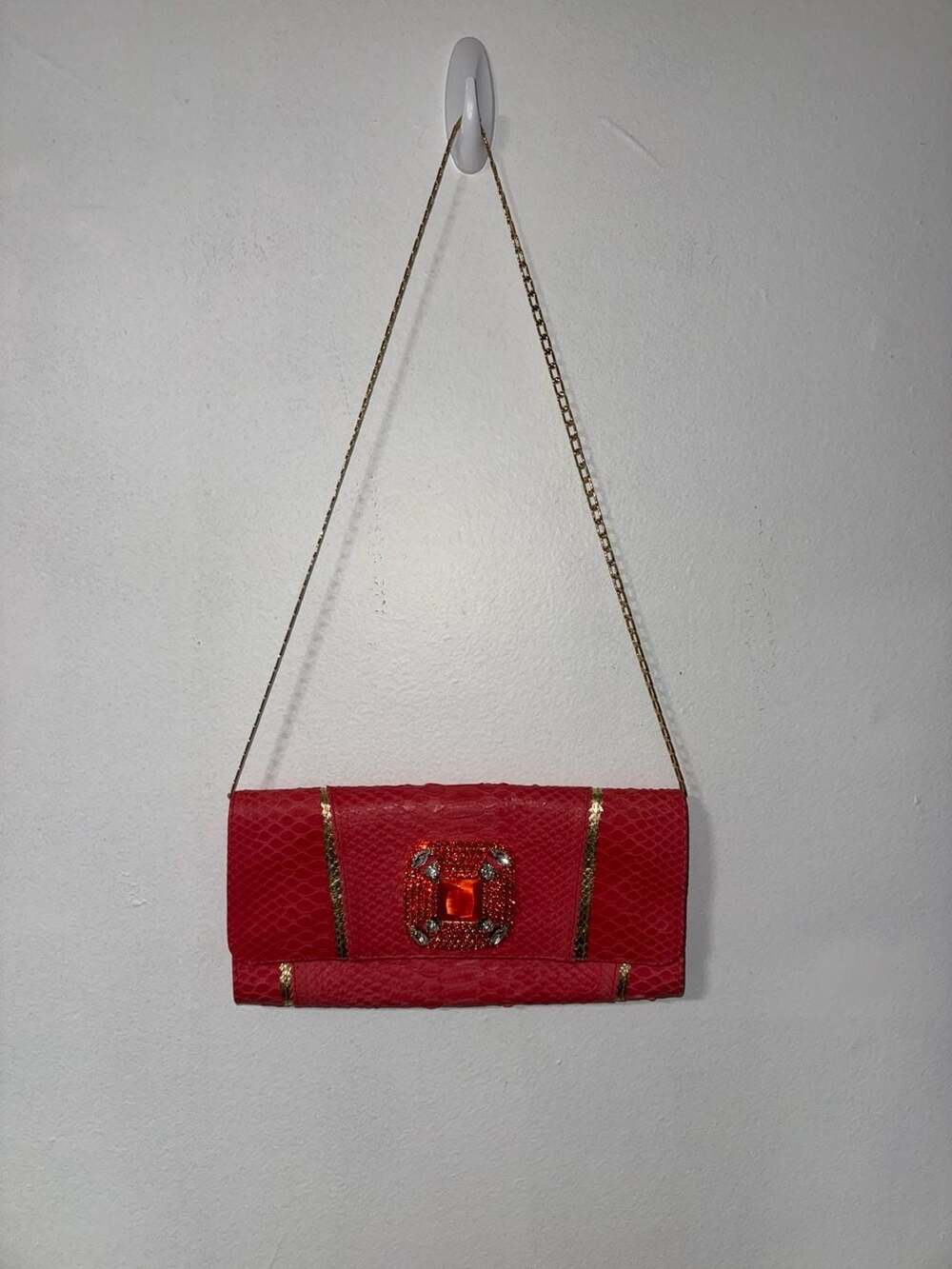 Lorelei Red Snake Skin Clutch Shoulder Bag